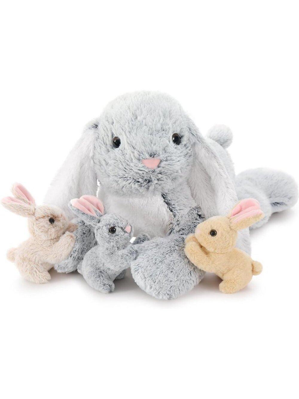 Adorable 4-Piece Bunny Stuffed Animal Set - 24" Mommy Bunny & 3 Baby Bunnies